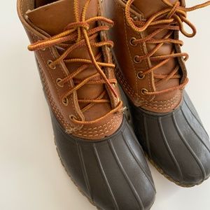 LL BEAN BOOTS, size 7 narrow, tan and brown leather, rain boots, excellent